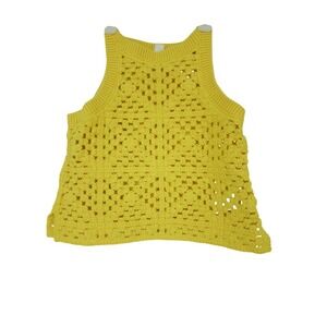Crewcuts Girls Crochet Open‎ Knit Tank Top 100% Cotton Yellow Beachy Boho XS 4/5